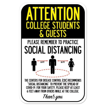 SIGNMISSION Public Safety Sign-College Students & Guests Practice Social Distancing, 12" H, A-1218-25392 A-1218-25392